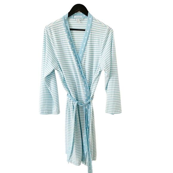 Jockey White Blue Stripes Dot Lightweight Jersey Crossover Robe - Picture 1 of 6